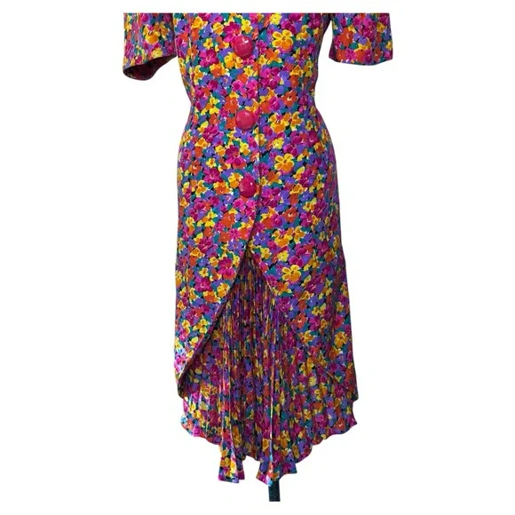 Vintage Nina Raynor 100% Silk Floral Multicolor‎ Statement Dress - Picture 4 of 13